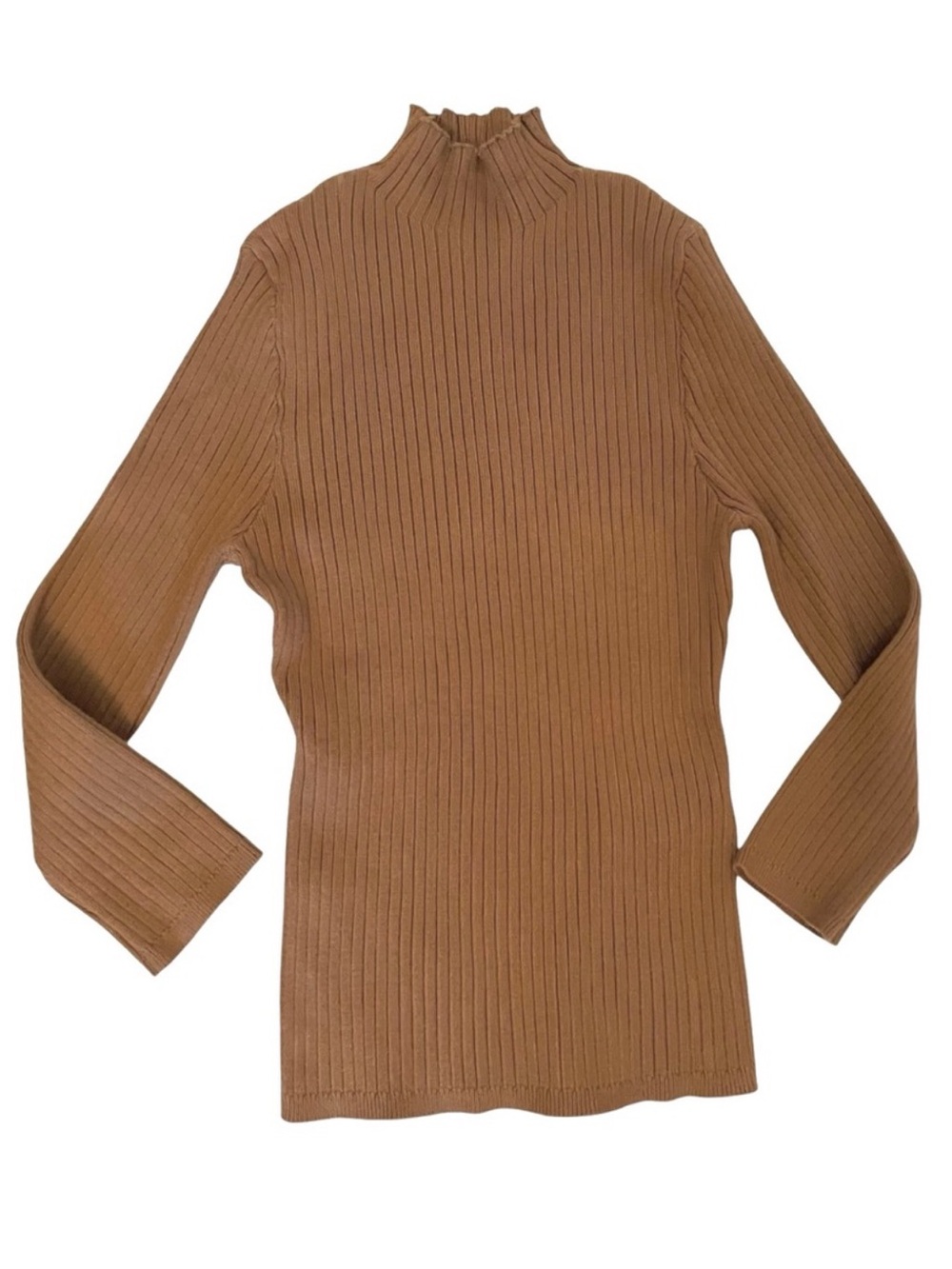 Bagatelle Collection Tan Mock Neck Ribbed Shirt